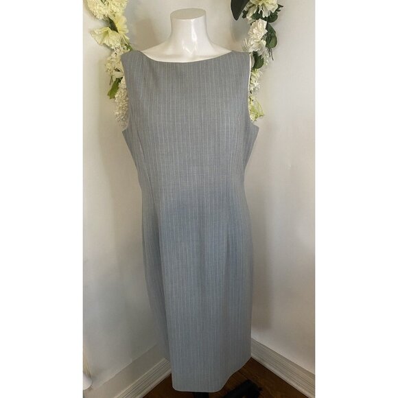 Vintage St Michael Marks Spencer 2 Piece Dress & Coat Set Gray Pinstripe Sz 16 - Picture 2 of 16